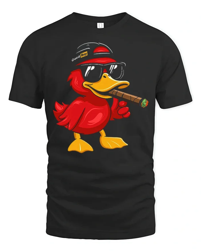 Funny Smoking Duck Sunglasses Graphic Soft Cotton Tshirt - black t-shirt on white background