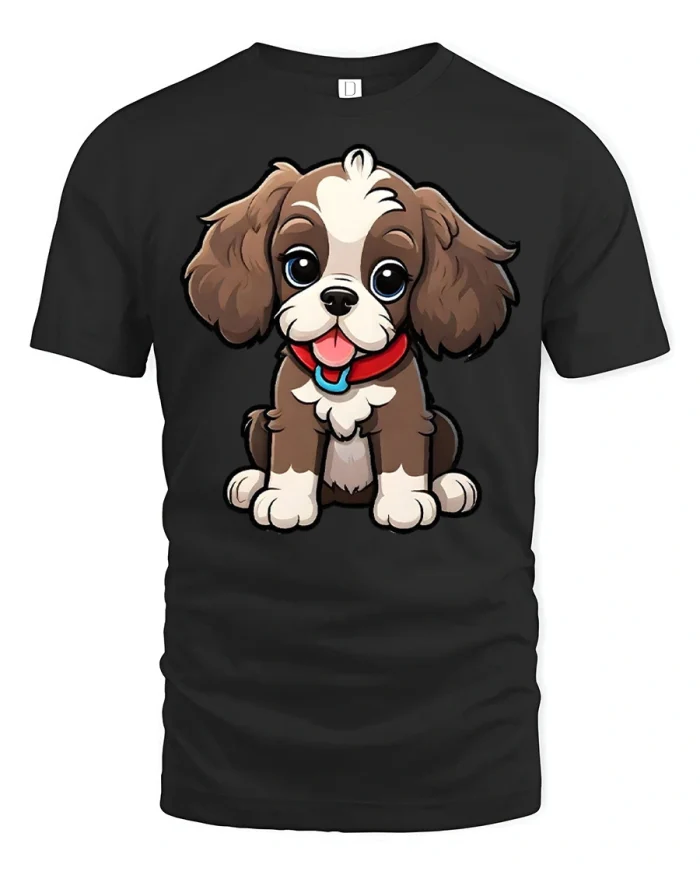 Cute Cavalier King Charles Puppy Graphic Soft Cotton Tshirt - black t-shirt on white background