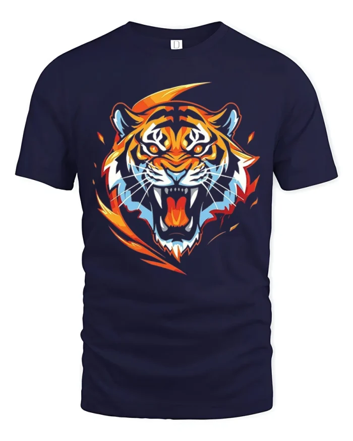 Fierce Roaring Tiger Head Graphic Soft Cotton Tshirt - navy t-shirt on white background
