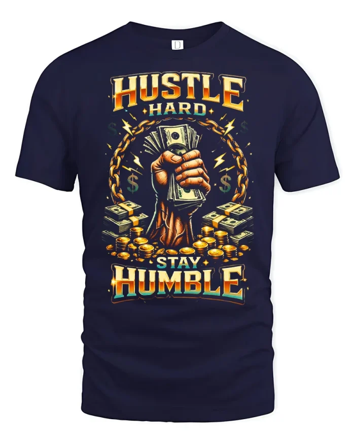 Motivational Hustle Hard Stay Humble Soft Cotton Tshirt - navy t-shirt on white background