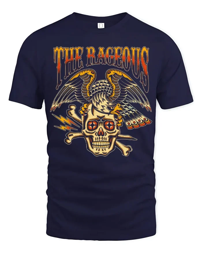Vintage Eagle Skull Crossbones Tattoo Art Soft Cotton Tshirt - navy t-shirt on white background