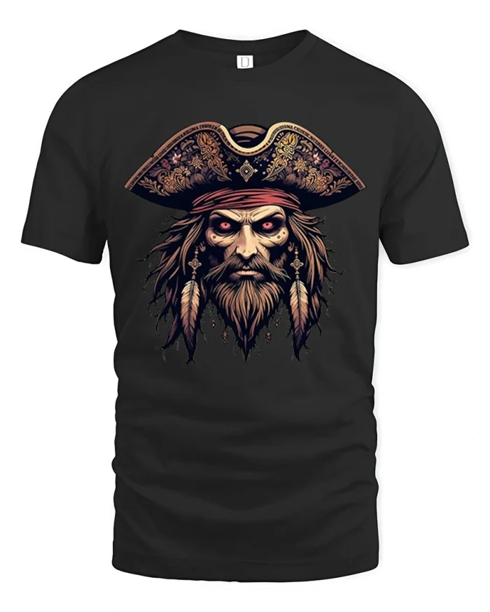 Badass Zombie Pirate Captain Vintage Soft Cotton Tee - black t-shirt on white background