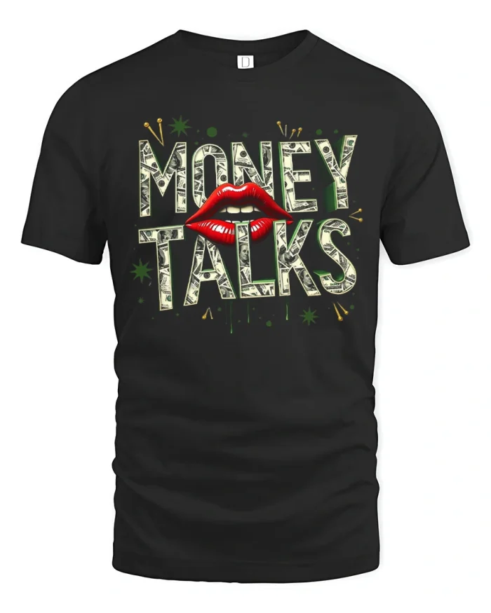 Money Talks Red Lips Hustle Streetwear Soft Cotton Tee - black t-shirt on white background