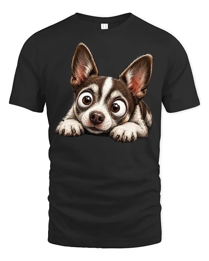 Cute Big Eyes Chihuahua Dog Graphic Soft Cotton T Shirt - black t-shirt on white background