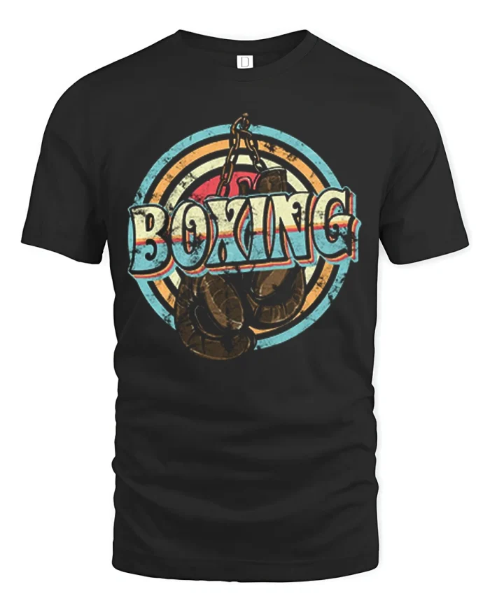 Vintage Boxing Gloves Retro Graphic Soft Cotton T Shirt - black t-shirt on white background