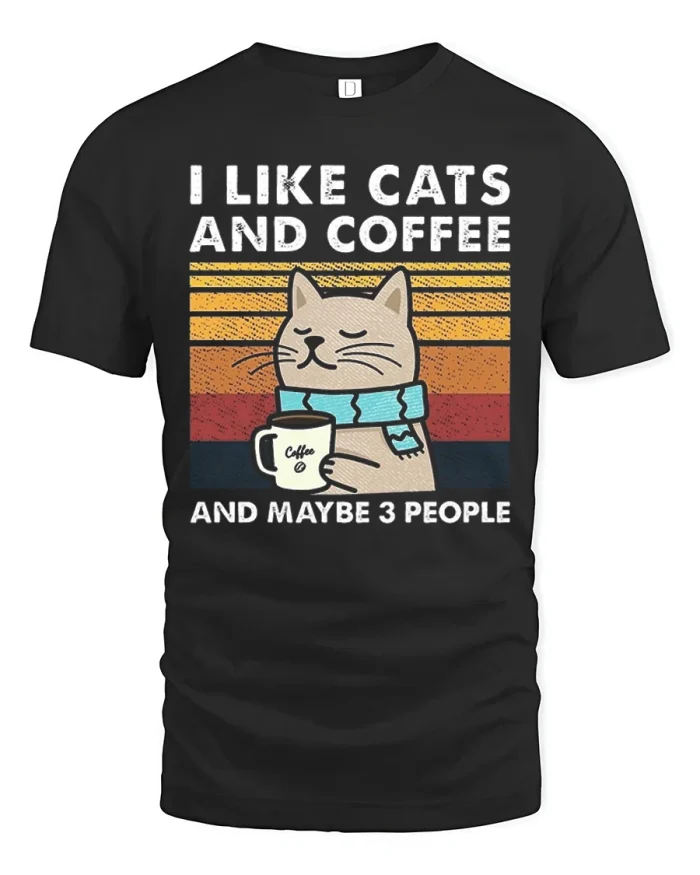 Funny Cats And Coffee Introvert Vintage Soft Cotton Tee - black t-shirt on white background
