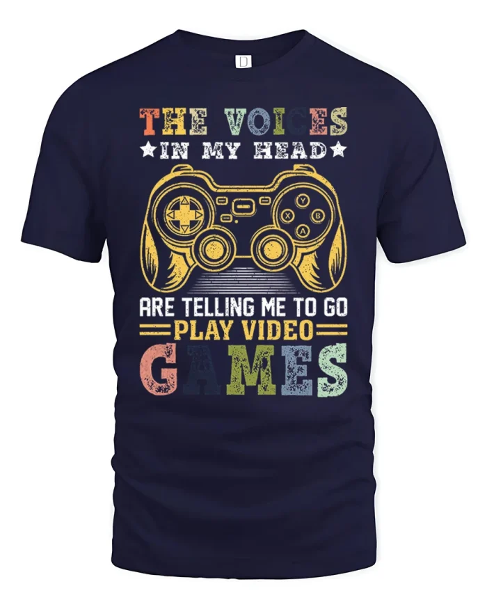 Funny The Voices In My Head Video Games Soft Cotton Tee - navy t-shirt on white background