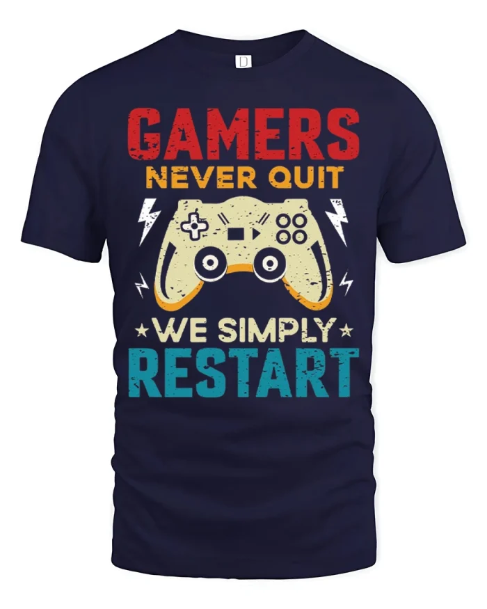 Gamers Never Quit We Simply Restart Vintage Cotton Tee - navy t-shirt on white background