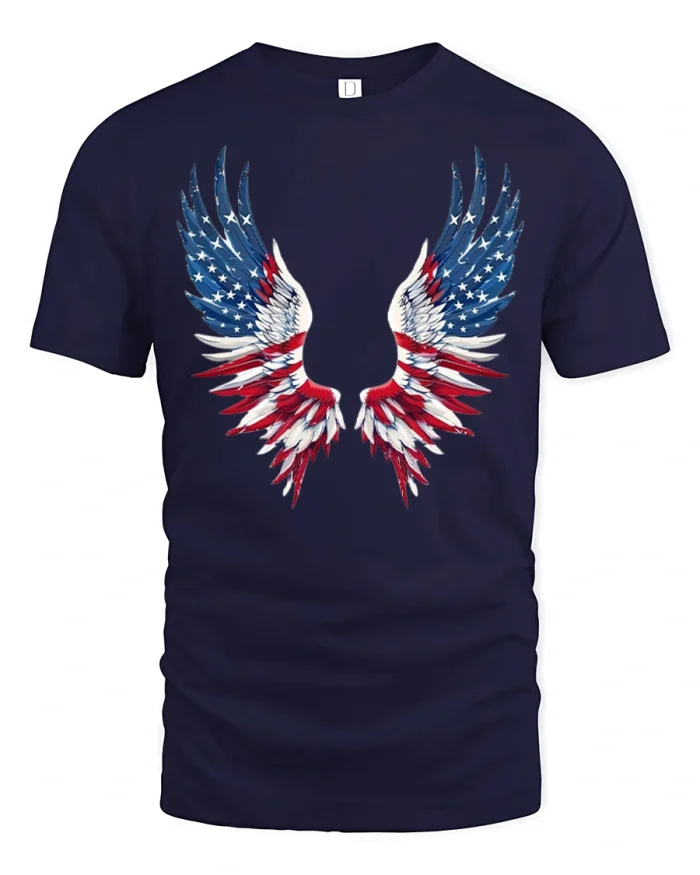 Patriotic American Flag Wings Soft Cotton Graphic Tee - navy t-shirt on white background