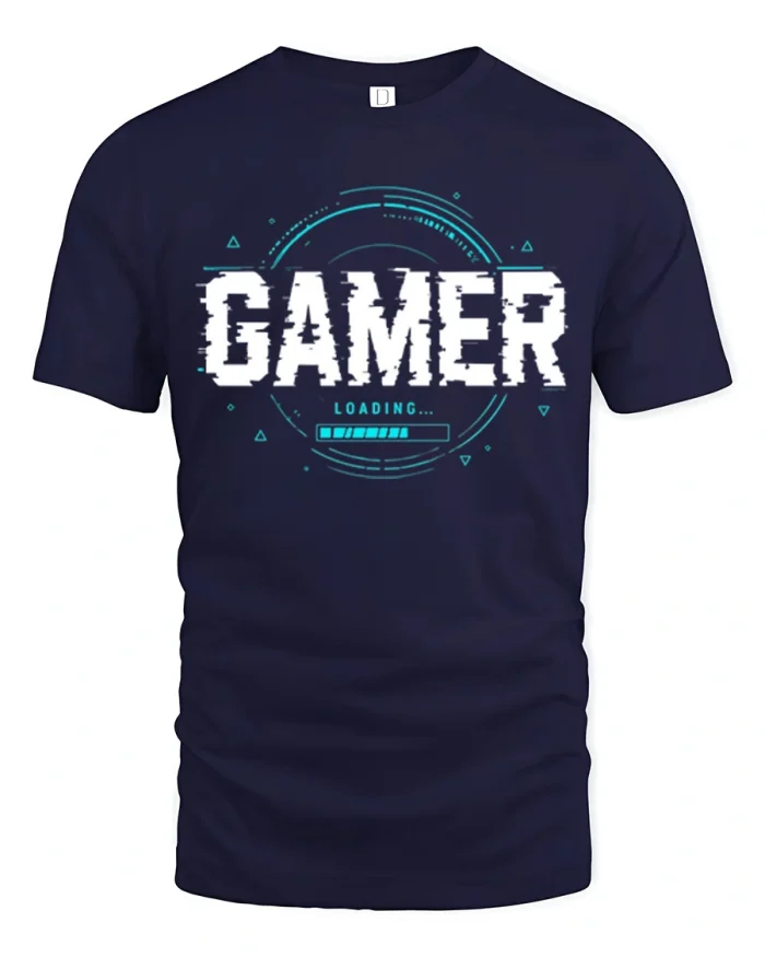 Gamer Loading Glitch Graphic Sci Fi Soft Cotton T Shirt - navy t-shirt on white background