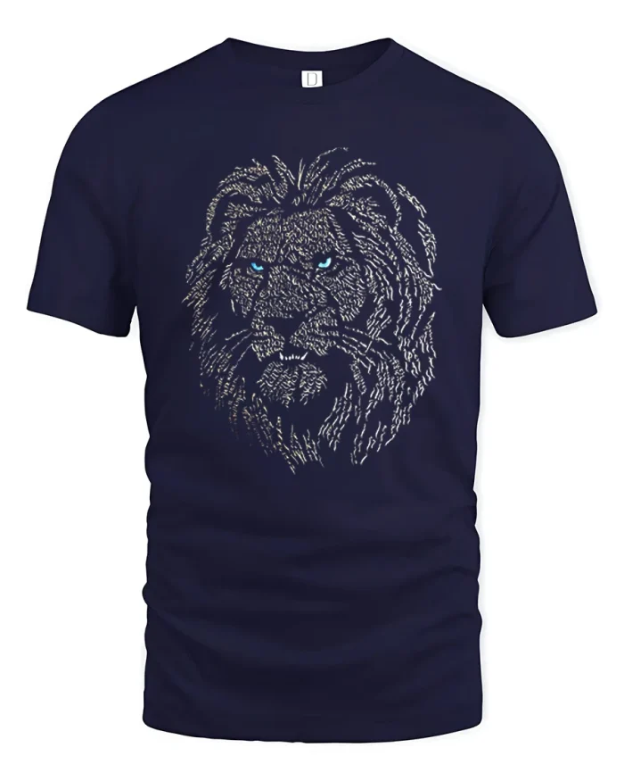 Majestic Lion Blue Eyes Graphic Soft Ringspun Cotton Tee - navy t-shirt on white background