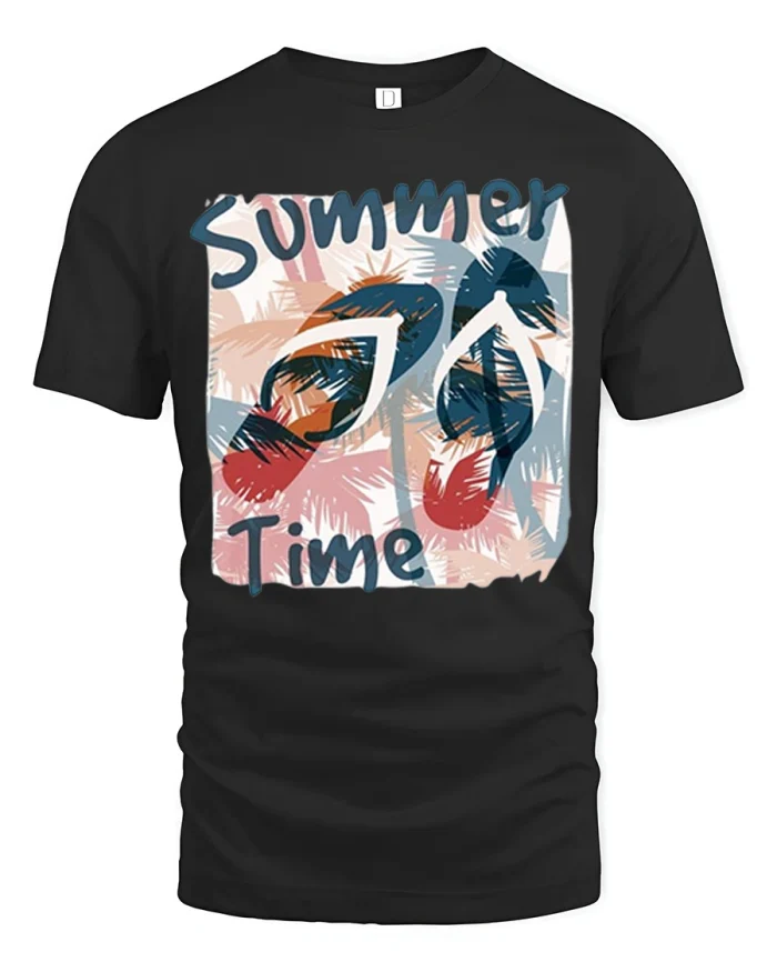 Summer Time Flip Flops Beach Vacation Graphic T-Shirt - black t-shirt on white background