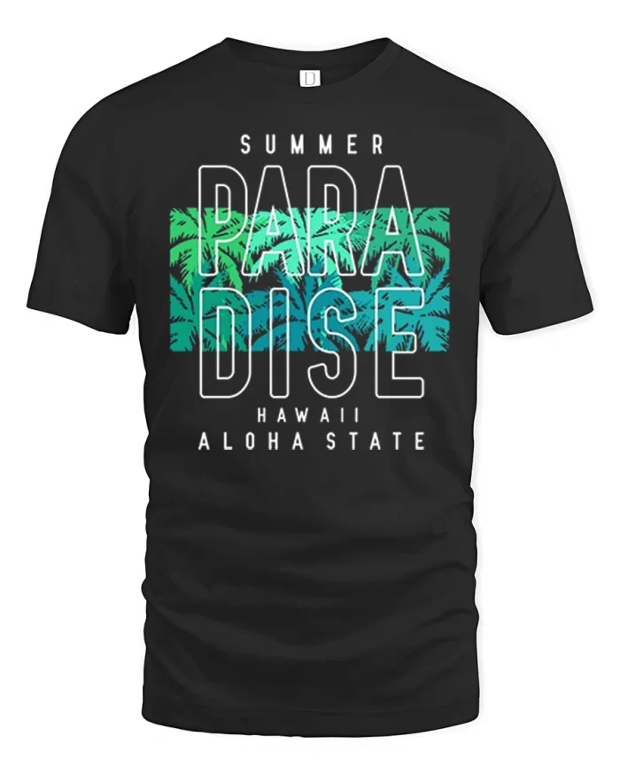 Summer Paradise Hawaii Aloha State Palm Trees T-Shirt - black t-shirt on white background