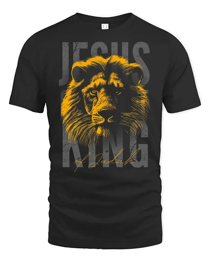Jesus Is King Of Judah Lion Graphic Christian T-Shirt - black t-shirt on white background