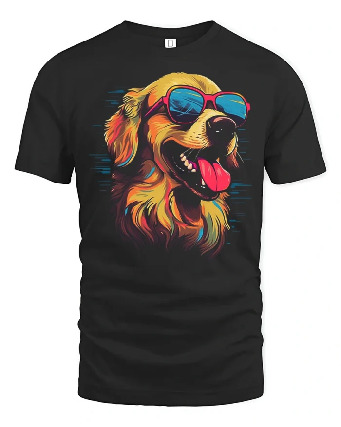 Cool Golden Retriever Wearing Sunglasses Graphic T-Shirt - black t-shirt on white background