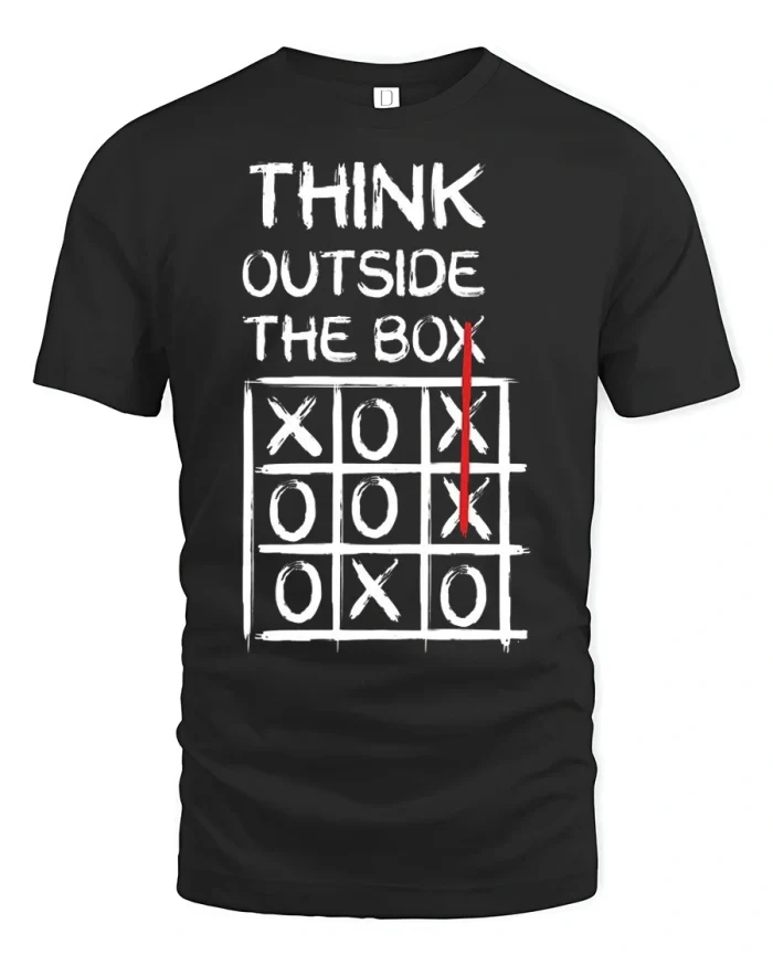 Think Outside The Box Tic Tac Toe Funny Graphic T-Shirt - black t-shirt on white background