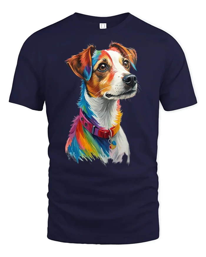 Vibrant Watercolor Jack Russell Dog Graphic T-Shirt - navy t-shirt on white background