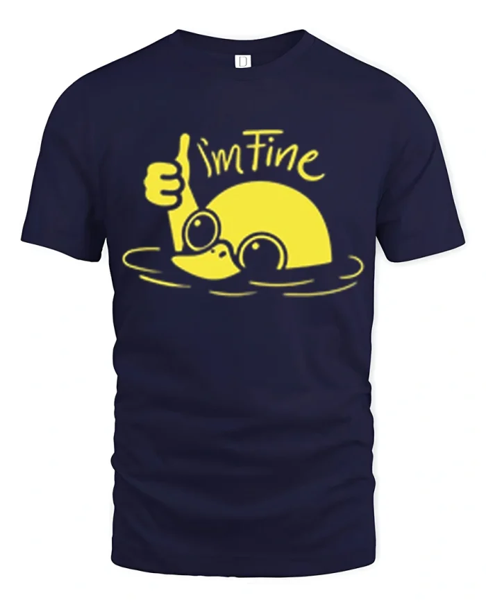 Funny Im Fine Sinking Yellow Duck Graphic T-Shirt - navy t-shirt on white background