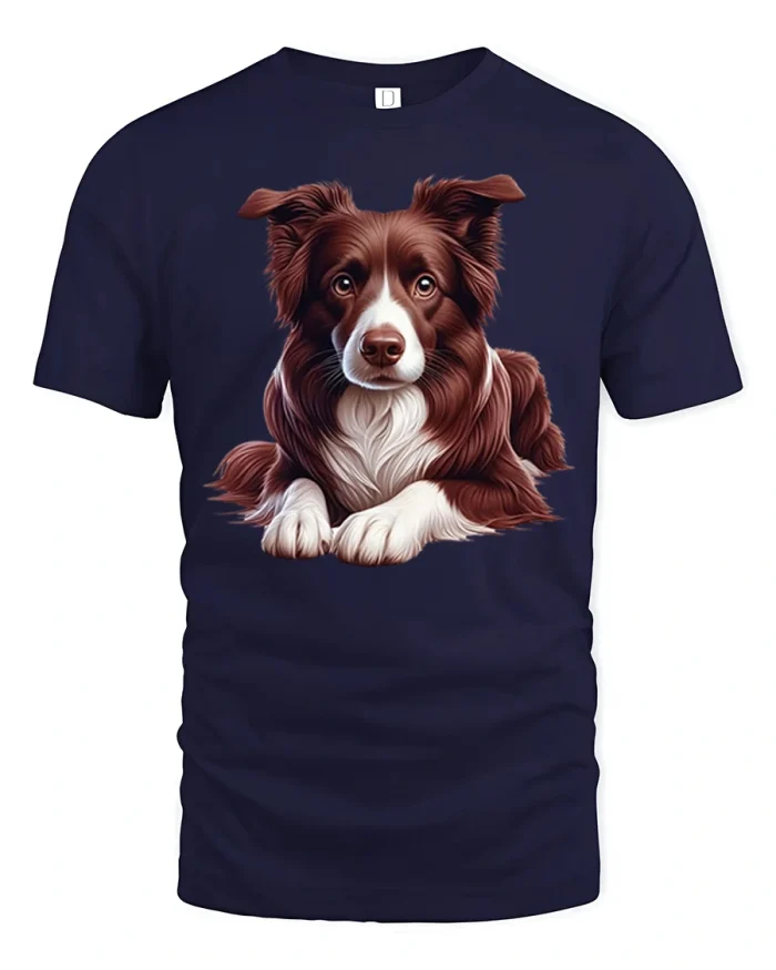 Cute Brown Border Collie Dog Portrait Graphic T-Shirt - navy t-shirt on white background