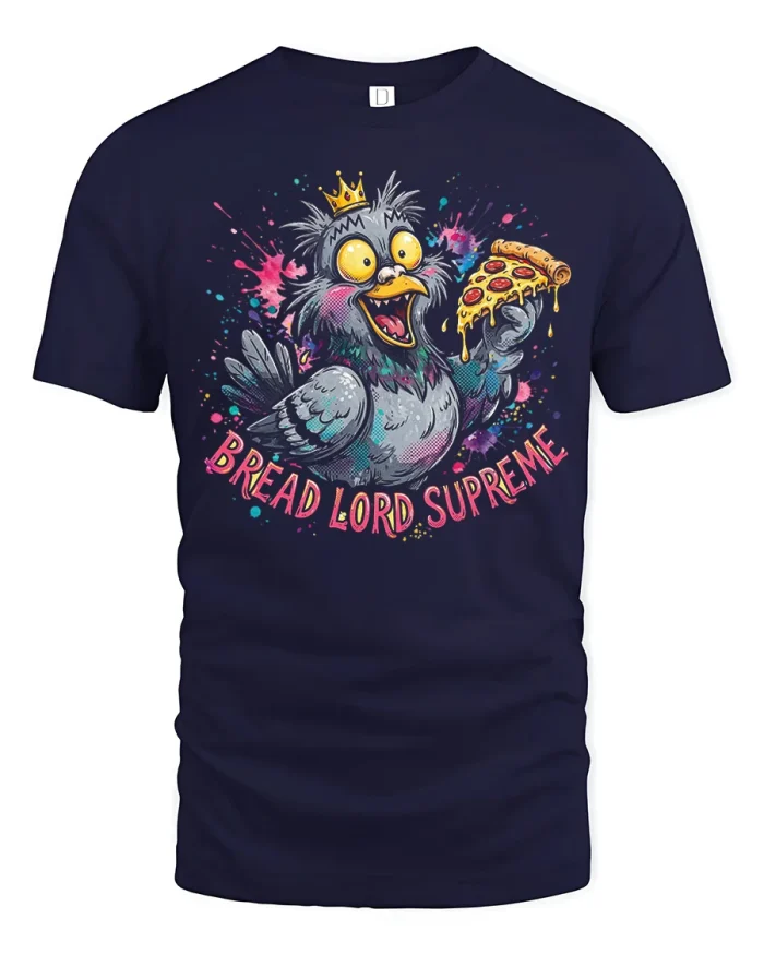 Bread Lord Supreme Pigeon Pizza Eating Graphic T-Shirt - navy t-shirt on white background