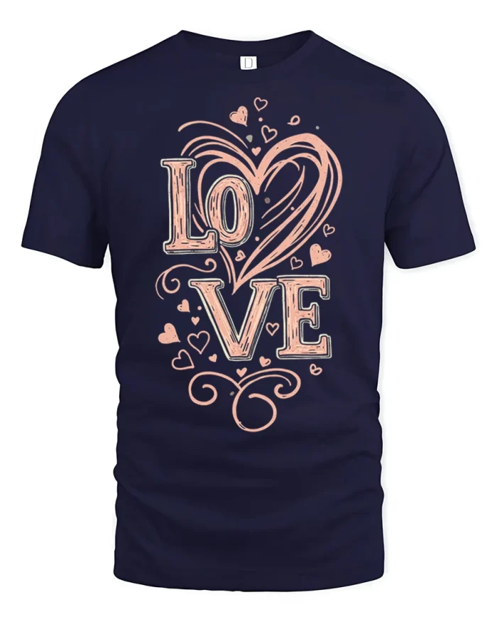 Cute Love Heart Typography Graphic Cotton T-Shirt - navy t-shirt on white background