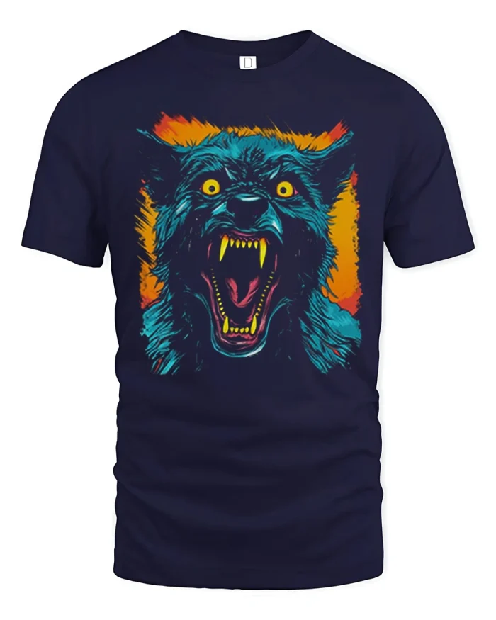 Fierce Blue Werewolf Roaring Halloween Graphic T-Shirt - navy t-shirt on white background