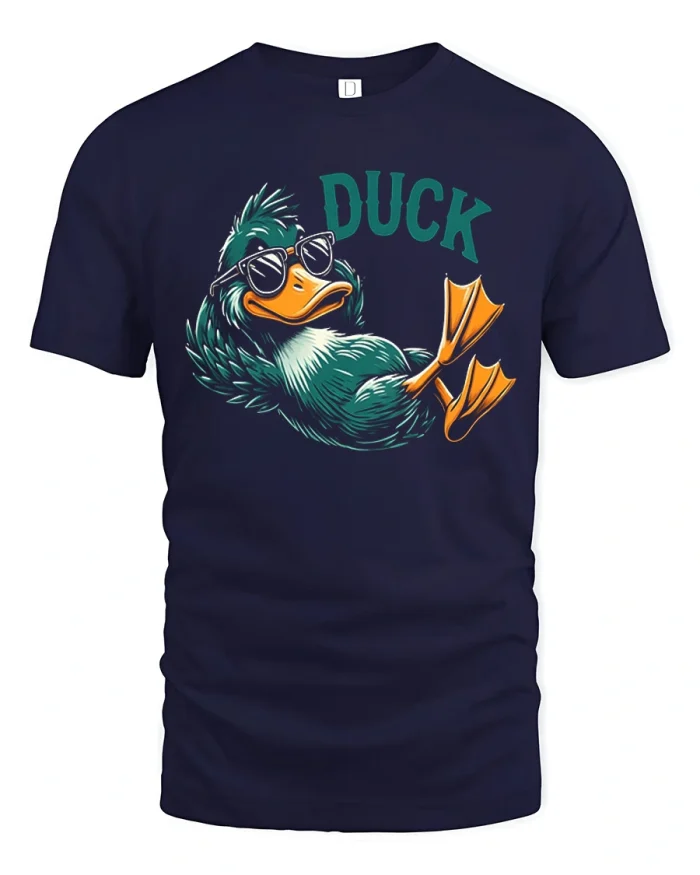 Cool Relaxing Duck Wearing Sunglasses Graphic T-Shirt - navy t-shirt on white background