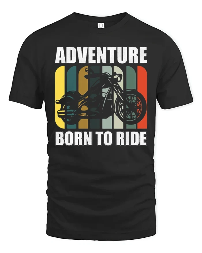Adventure Born To Ride Vintage Motorcycle Graphic T Shirt Tee - black t-shirt on white background