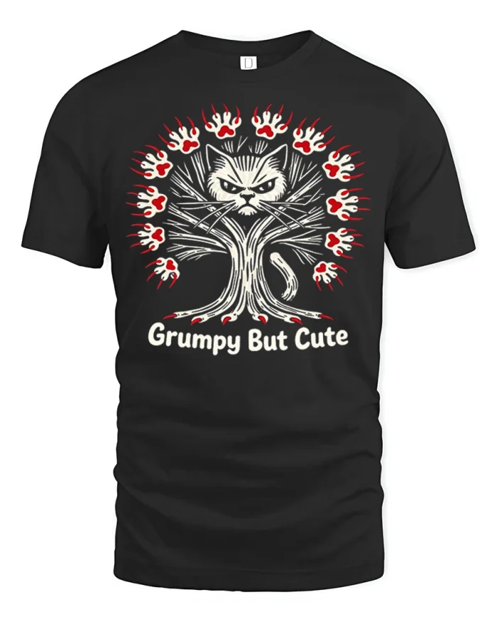 Grumpy But Cute Cat Graphic Tee Funny Angry Kitty T Shirt Gift - black t-shirt on white background
