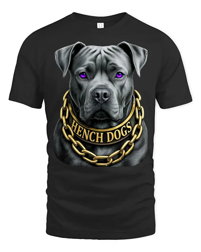 Hench Dogs Powerful Pit Bull Graphic Tee Strong Dog Lover Tshirt - black t-shirt on white background