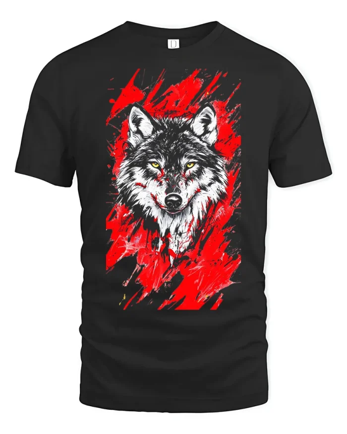 Fierce Wolf Paint Splash Graphic Tee Wild Spirit Animal Tshirt - black t-shirt on white background