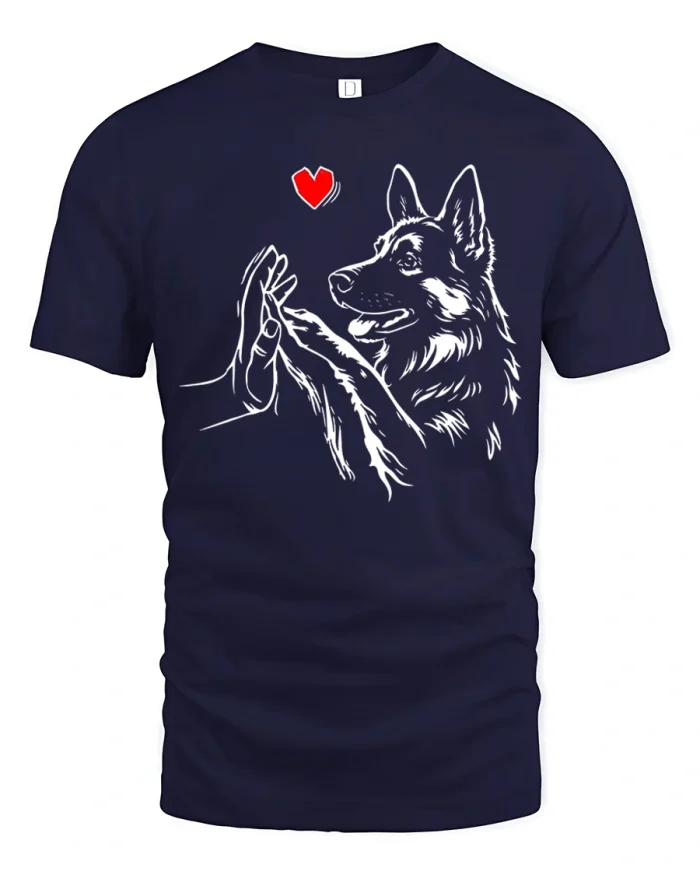 German Shepherd High Five Dog Lover Graphic T Shirt Tee - navy t-shirt on white background