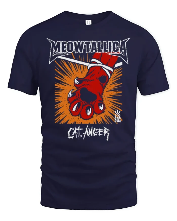 Meowtallica Cat Anger Funny Heavy Metal Graphic T Shirt Tee - navy t-shirt on white background