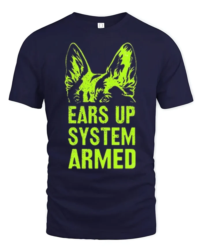 Ears Up System Armed Funny German Shepherd Graphic T Shirt Tee - navy t-shirt on white background
