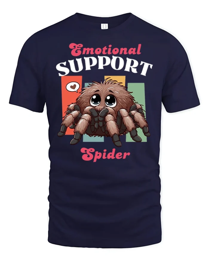 Emotional Support Spider Graphic Tee Cute Funny Tarantula T Shirt - navy t-shirt on white background