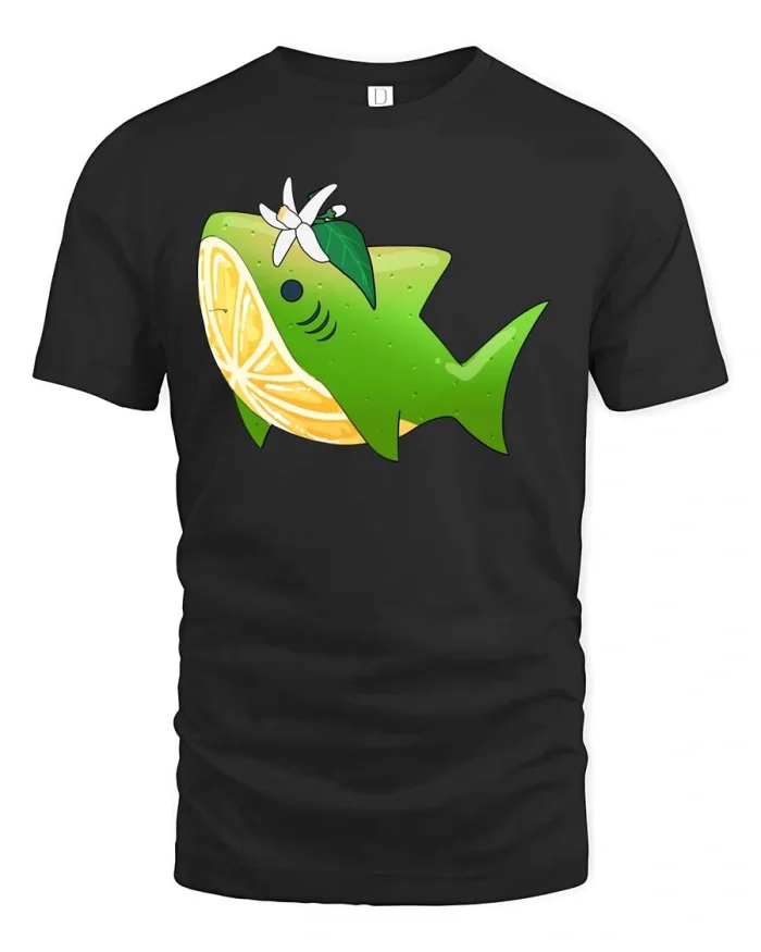 Refreshing Lime Shark Blossom Citrus Graphic Tee - black t-shirt on white background