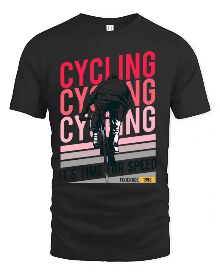 Dynamic Urban Cyclist Speed Line Art Graphic Tee - black t-shirt on white background