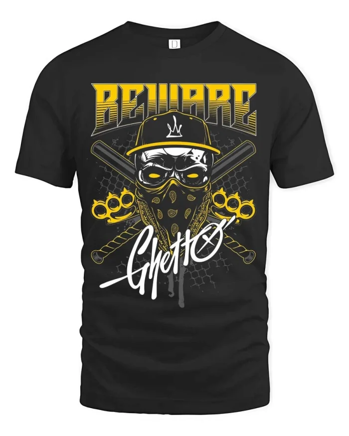 Streetwise Ghetto Skull Brass Knuckles Graphic Tee - black t-shirt on white background
