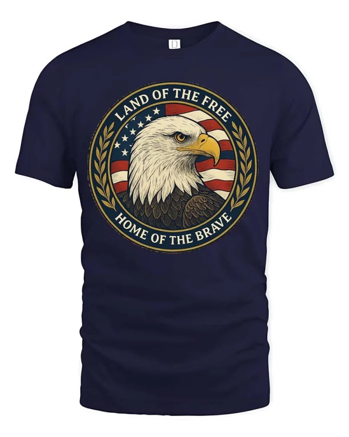 Honor Land Of The Free Bald Eagle Patriotic Graphic Tee - navy t-shirt on white background