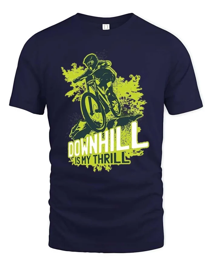 Adrenaline Mountain Bike Downhill Is My Thrill Graphic Tee - navy t-shirt on white background