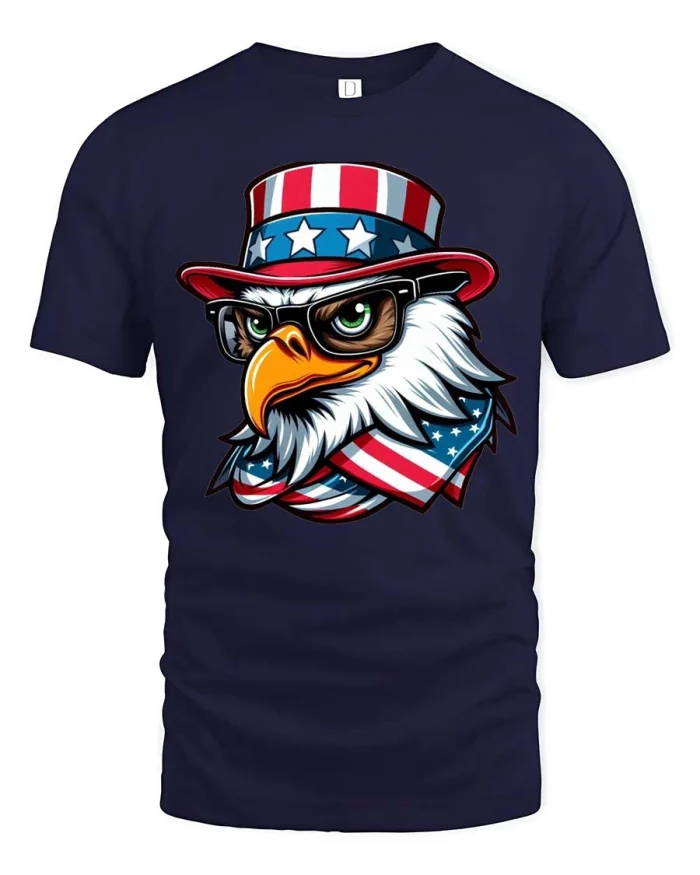 Fearless Patriotic Eagle Uncle Sam Hat Graphic Tee - navy t-shirt on white background