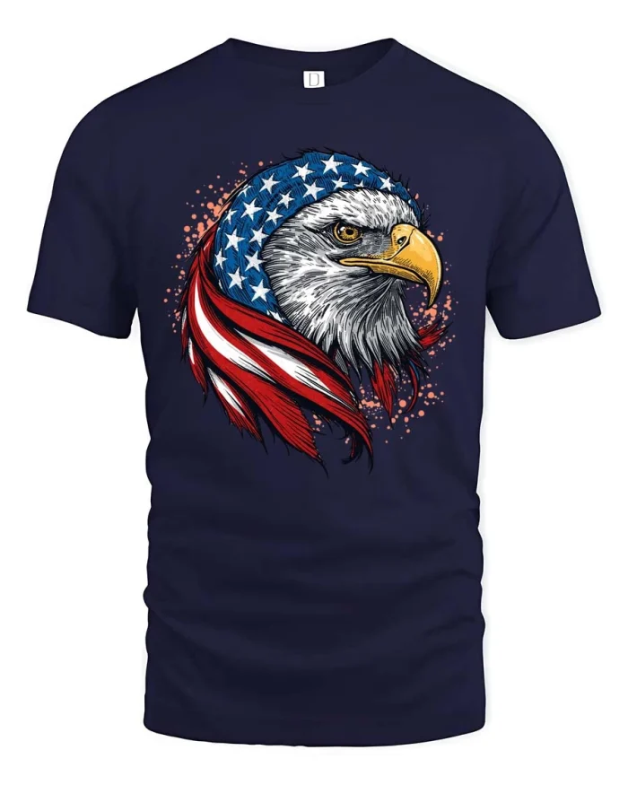 Patriotic Eagle American Flag Bandana Graphic Tee - navy t-shirt on white background