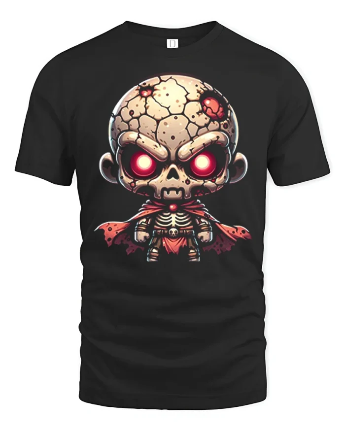Chibi Zombie Red Glowing Eyes Skull Graphic T-Shirt - black t-shirt on white background
