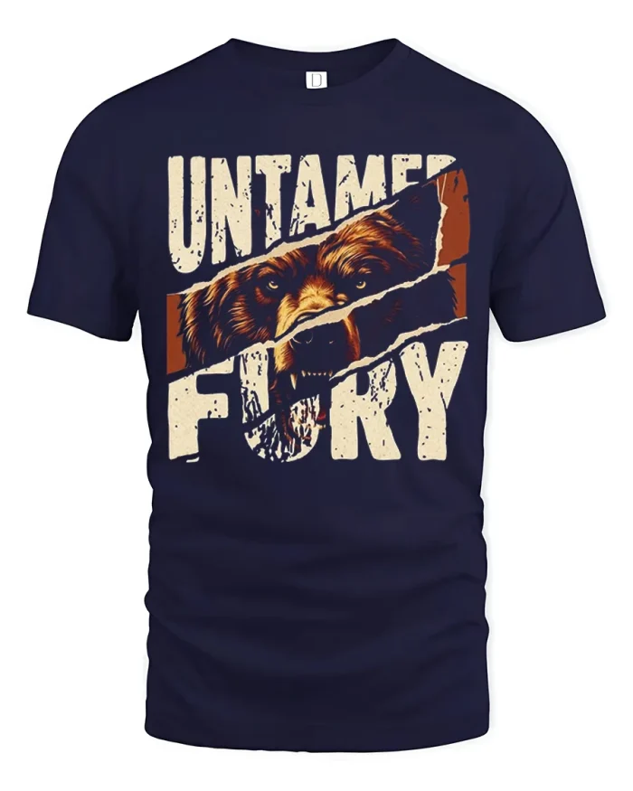 Untamed Fury Grizzly Bear Animal Graphic T-Shirt - navy t-shirt on white background
