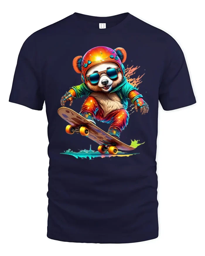 Cool Skater Panda Wearing Helmet And Sunglasses T-Shirt - navy t-shirt on white background