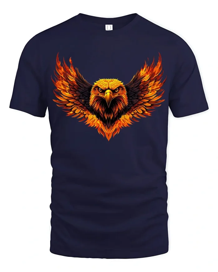 Majestic Fire Phoenix Eagle Bird Wings Graphic T-Shirt - navy t-shirt on white background