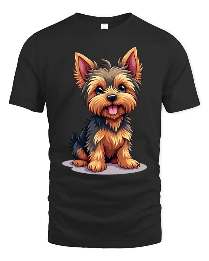 Cute Yorkie Puppy Dog Portrait Graphic T-Shirt - black t-shirt on white background