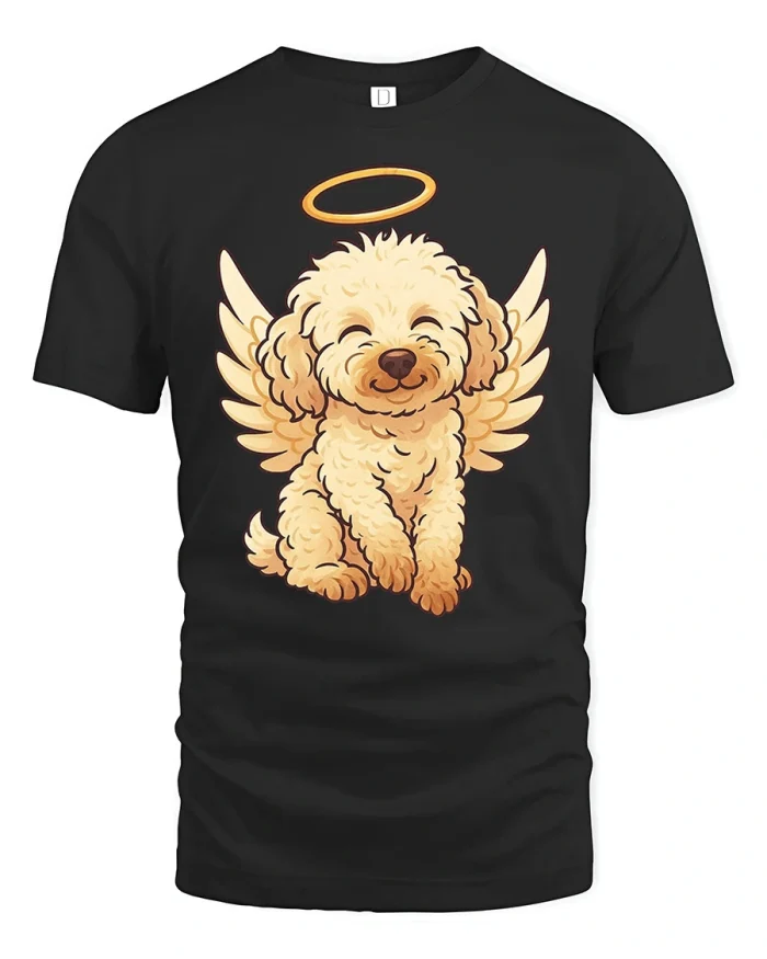 Cute Angel Puppy Dog With Wings And Halo Graphic T-Shirt - black t-shirt on white background