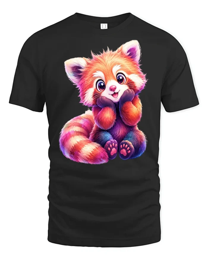 Cute Red Panda Shy Paws Graphic T-Shirt - black t-shirt on white background