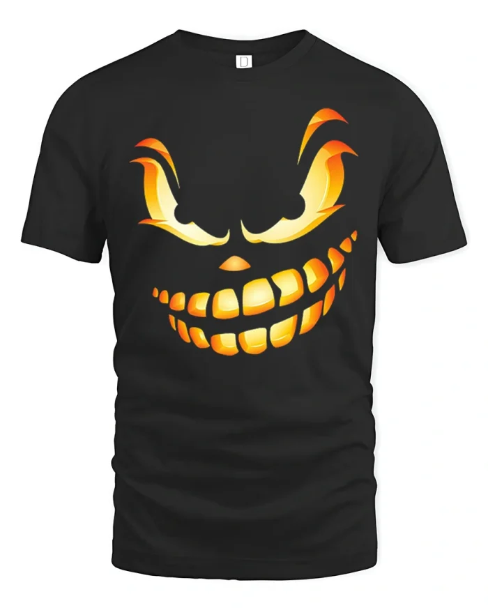 Scary Spooky Halloween Pumpkin Face Graphic T-Shirt - black t-shirt on white background